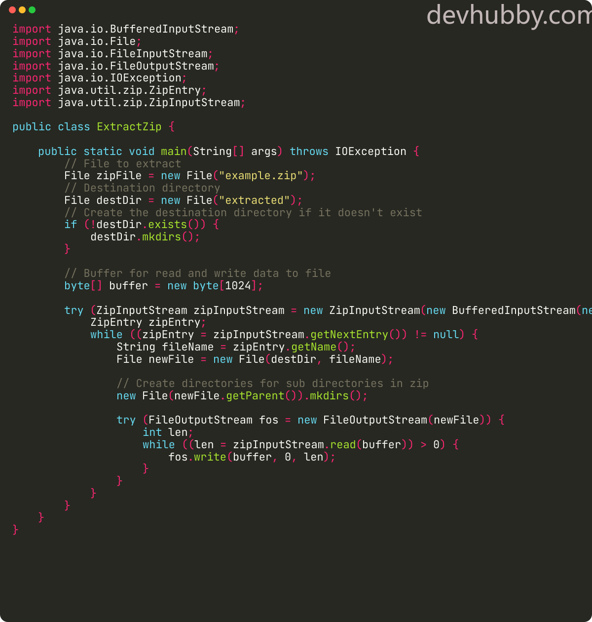 How to extract zip file in java?