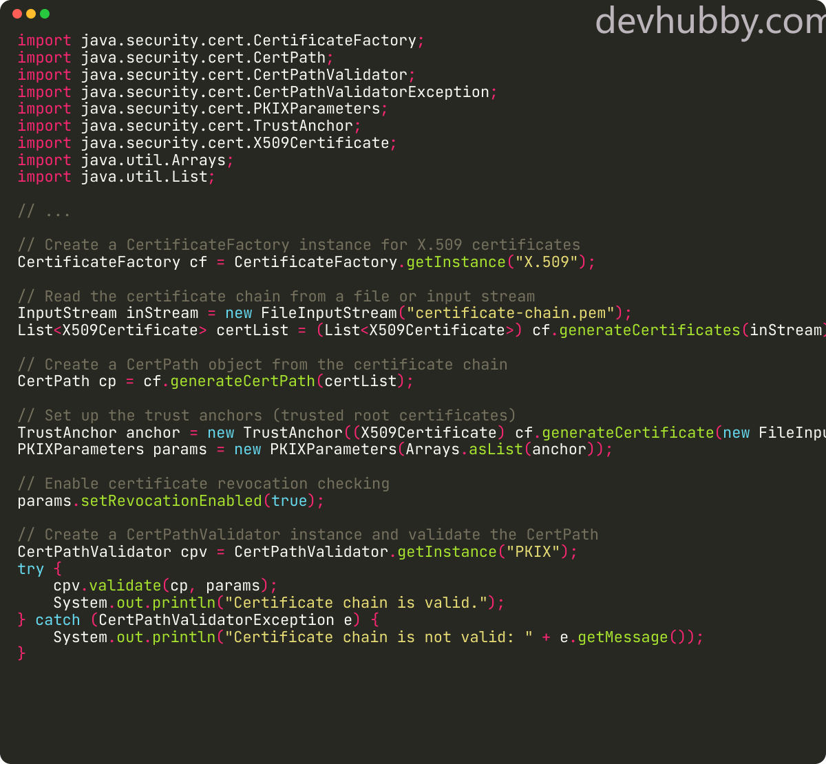 How to validate the certificate chain in Java?
