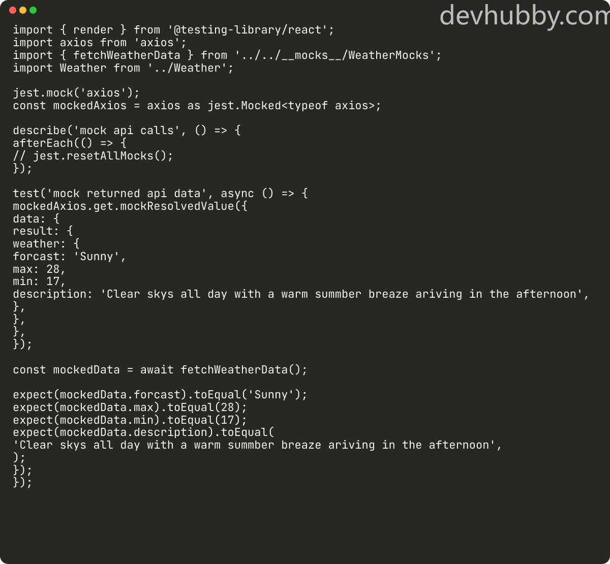 How to render and test a component with mocked api