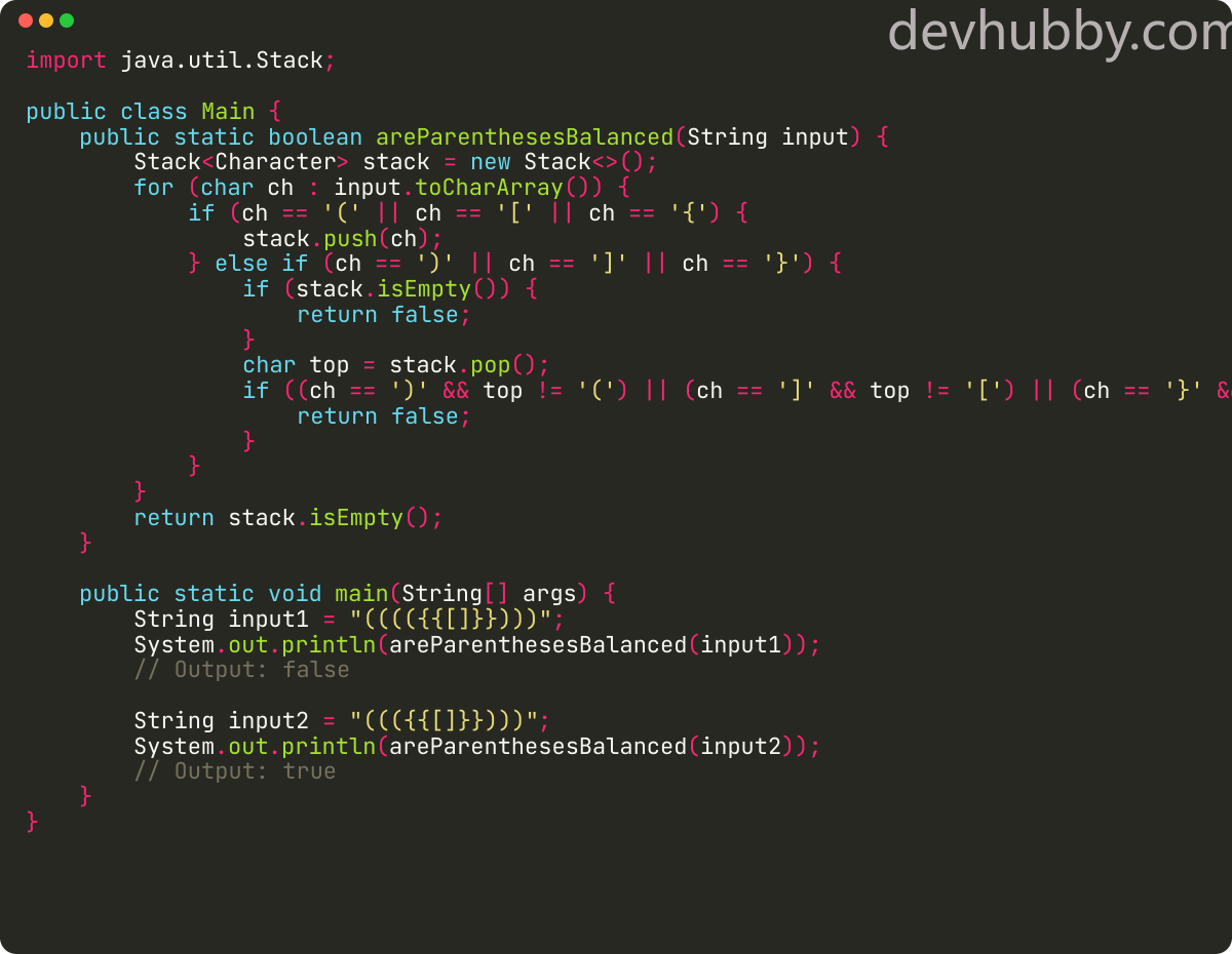 How to check if parentheses are balanced in Java?