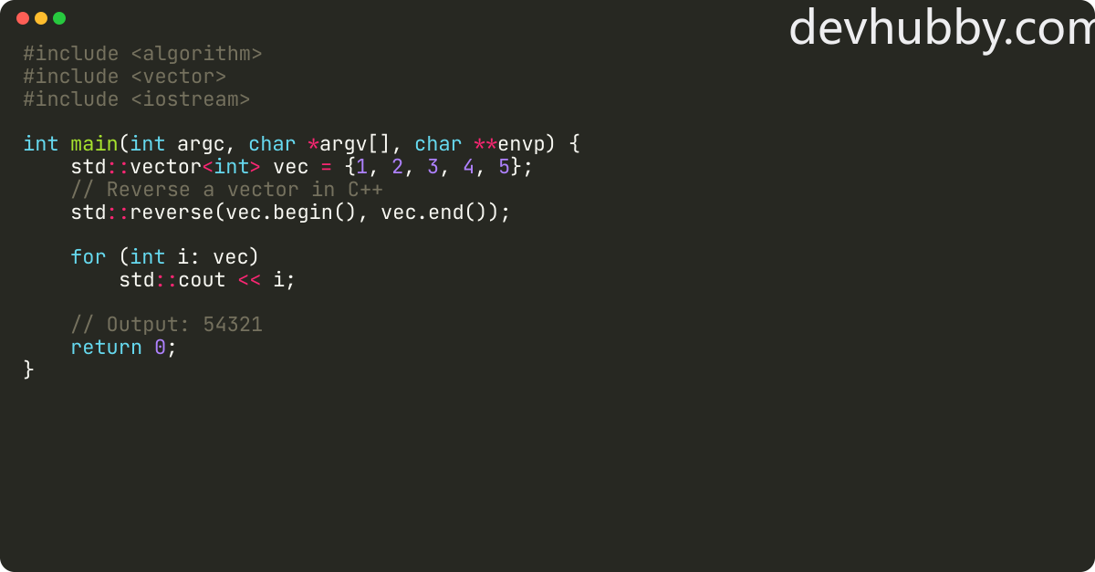 How to reverse a vector in c 