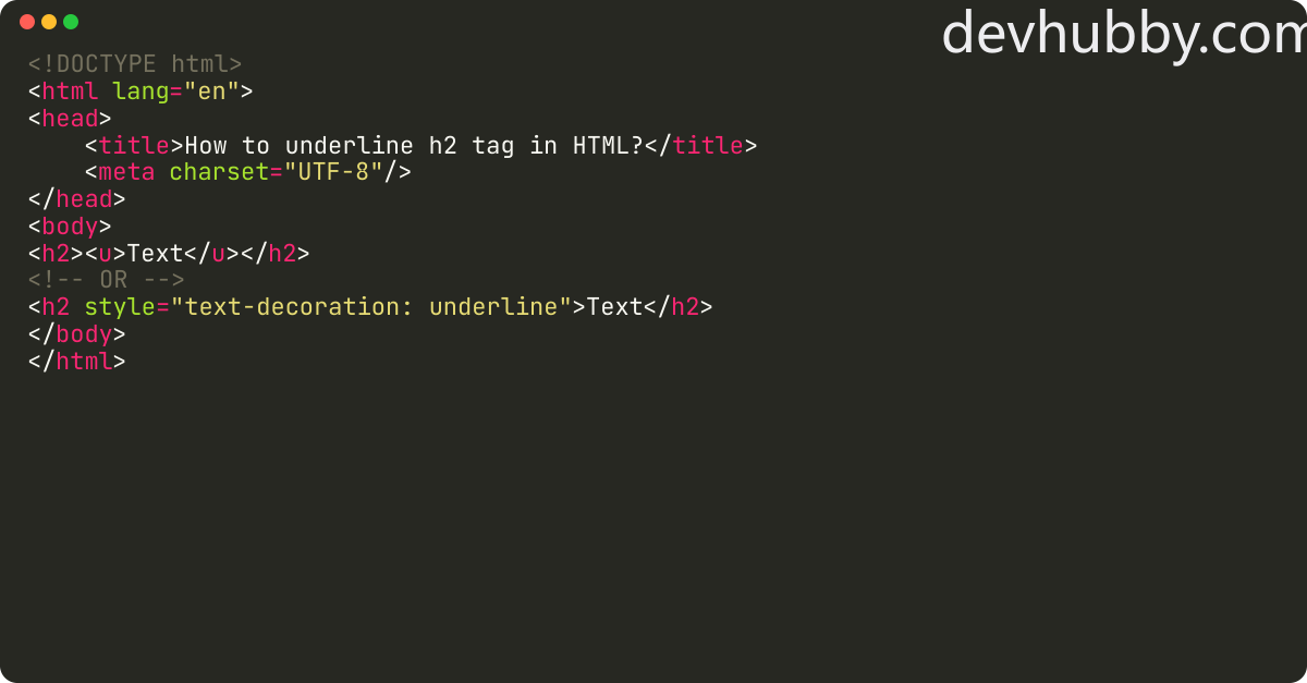 How to underline h2 tag in HTML?