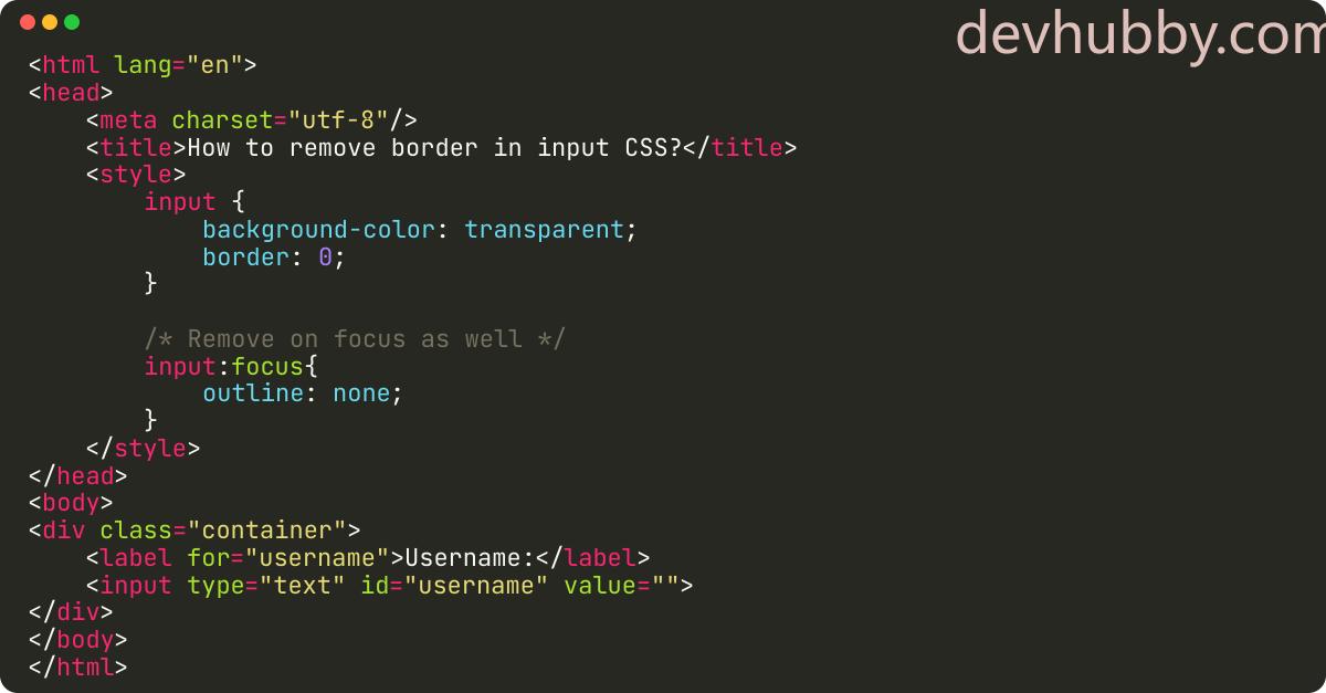 How to remove border in input CSS?