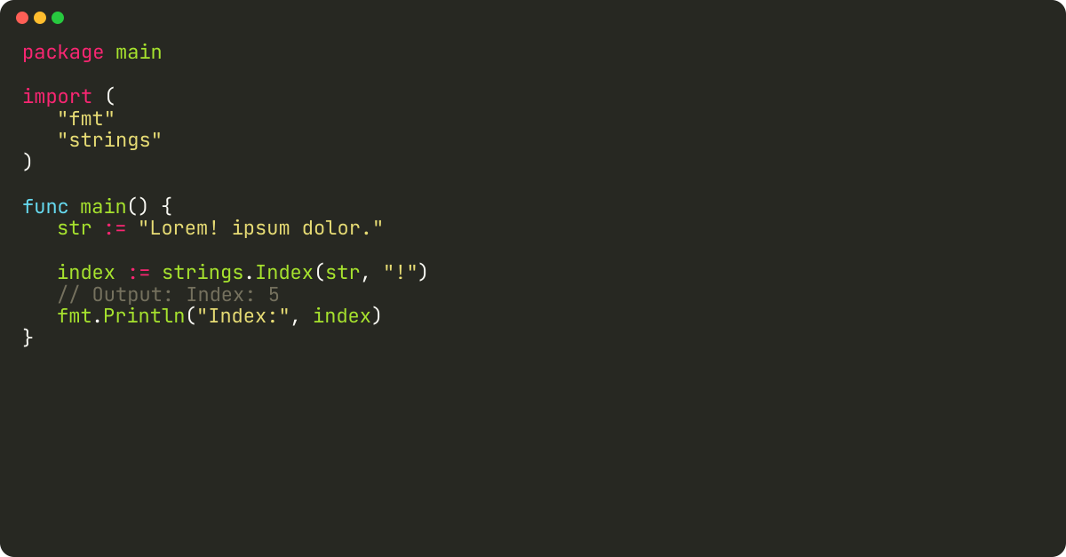 How to find a character index in string using Golang?
