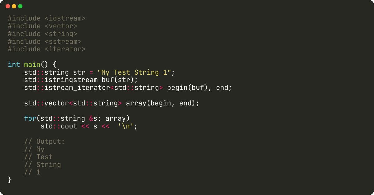 How to split string by space into an array in C++?