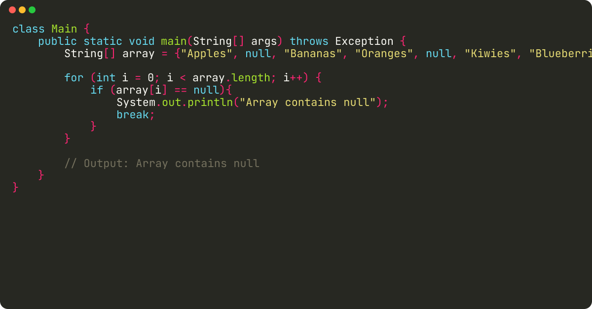 How to check for null array in Java?
