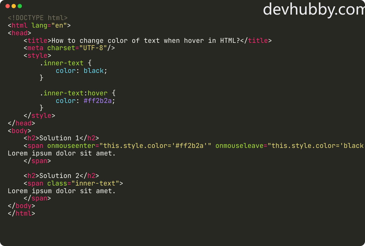 How to change color of text when hover in HTML?