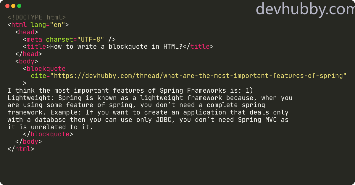 How to write a blockquote in HTML?