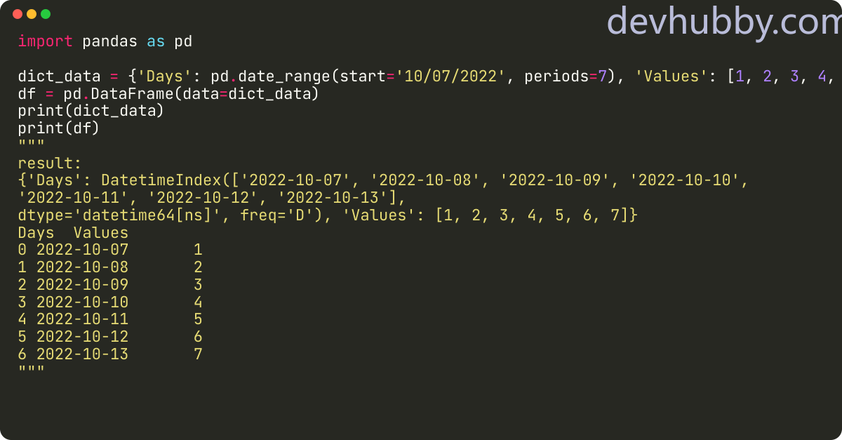 How to create a DataFrame in Pandas from a dictionary?