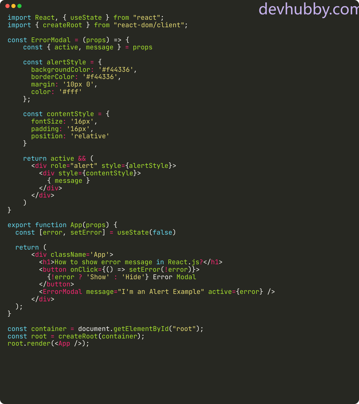 How to show error message in React.js?