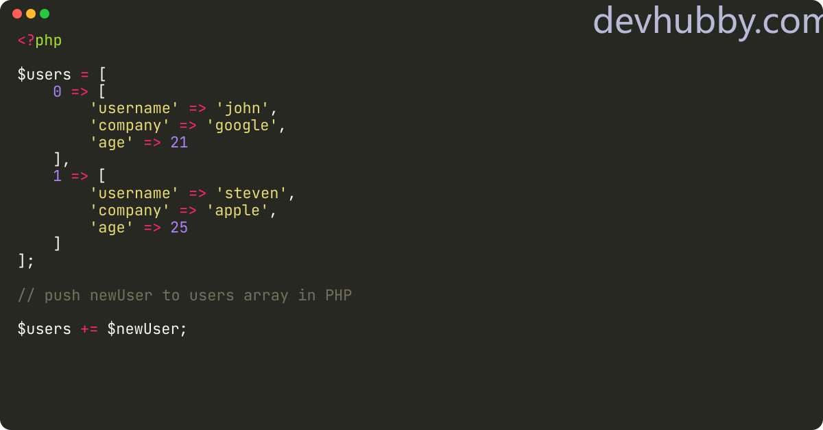 How to push an element to an array in PHP?