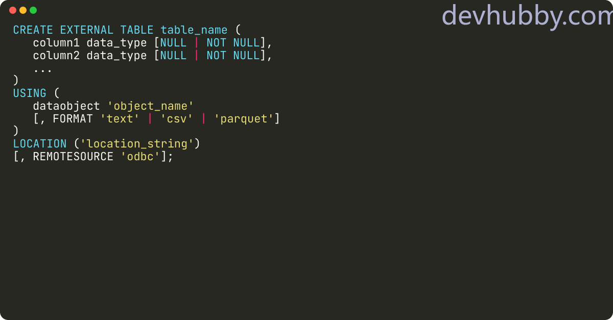 How to create an external table in Netezza?