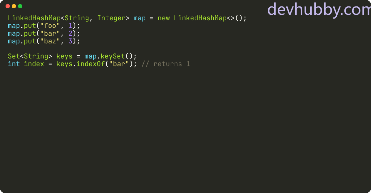 How to get the index of a key in LinkedHashMap using Java?