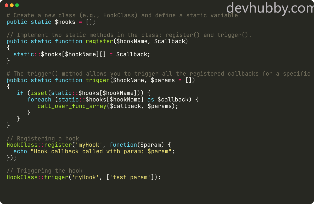 How to implement hook in Yii2?