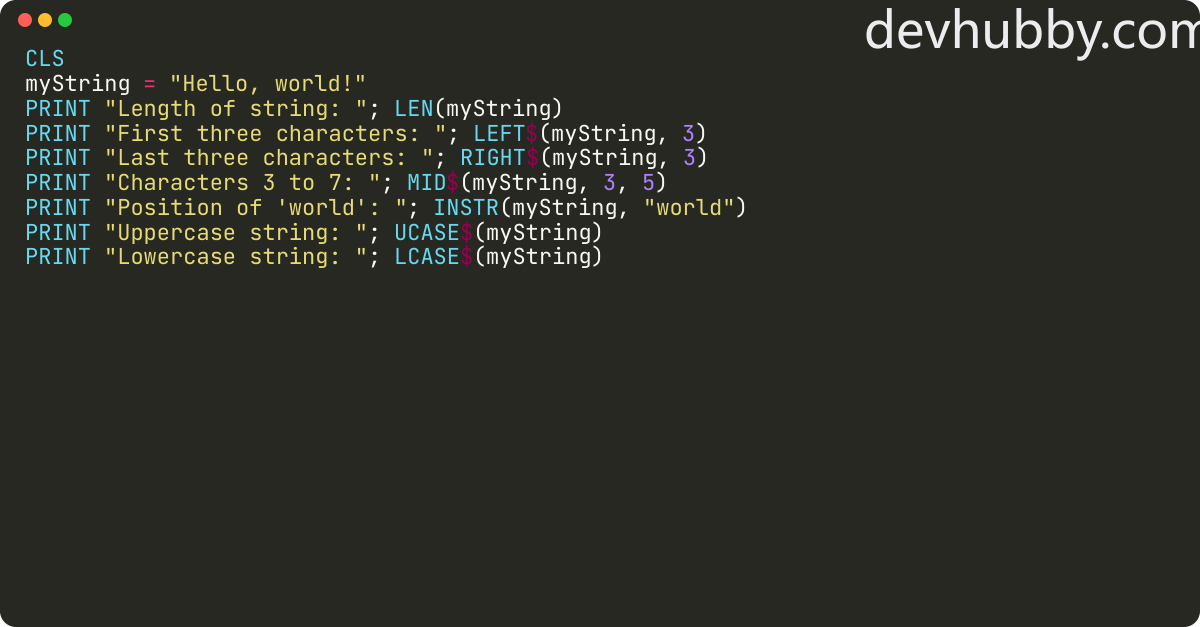 How to use string operations in QBASIC?