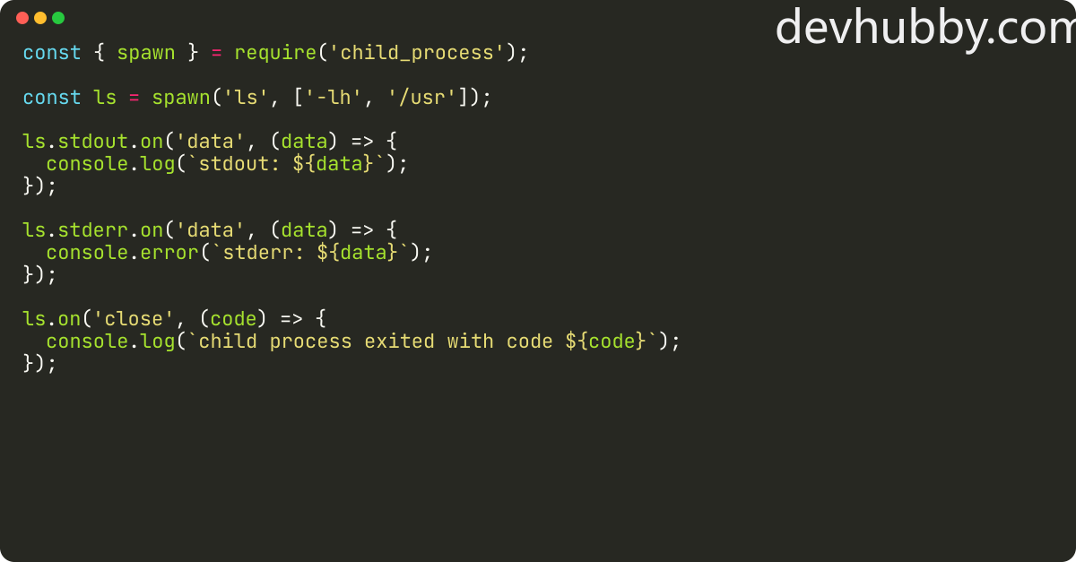 What is the correct syntax to spawn a process in node.js?
