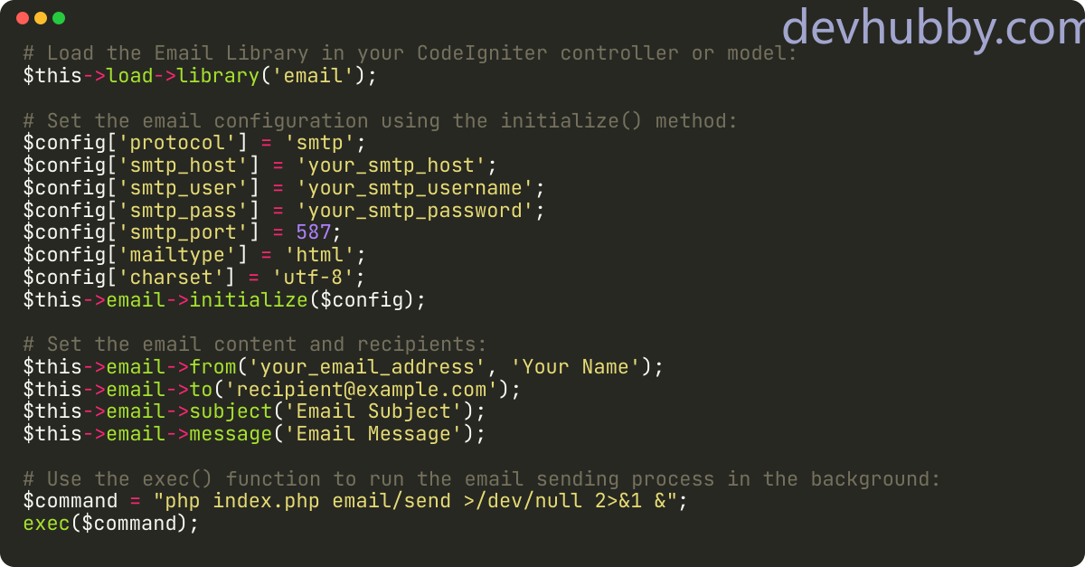 How to send an email in a separate process with codeigniter?