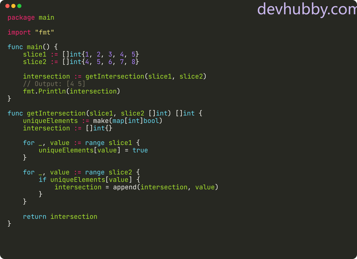 How to get the intersection of two slice in Golang?